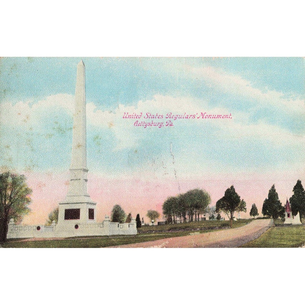 Gettysburg PA United States Regulars Monument Postcard 1913 Divided Back